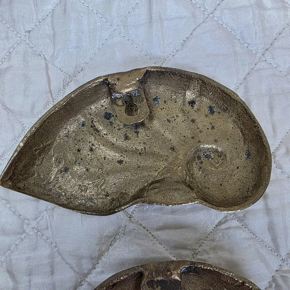 Vintage MCM Solid Brass Sea Shells Starfish Wall Hanging Decor Set of 4 Art Deco
